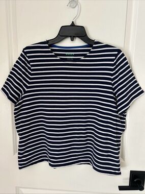 Boden Sz 14 Blue White Striped Boxy Short Sleeve T-shirt 100% Cotton Nautical
